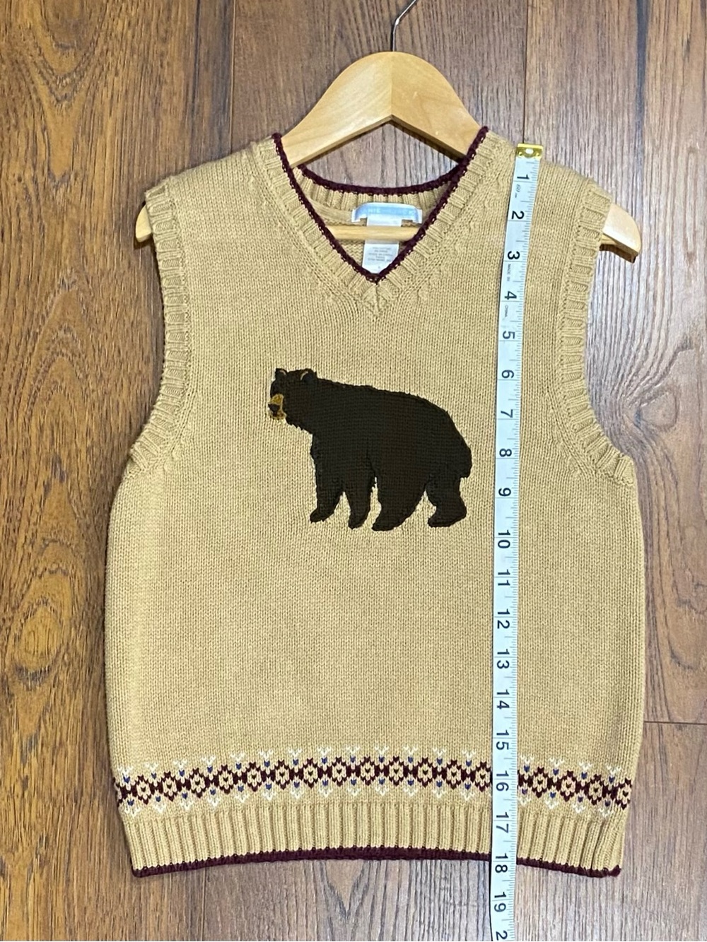 Janie and Jack Boys Blue Oxford Shirt with Tan Bear Sweater Vest Size 6 - Picture 7 of 15